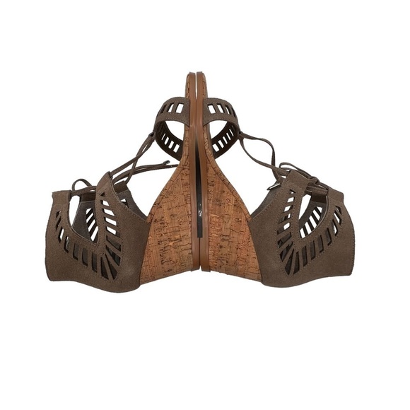 Wedge Taupe Leather Loraine Lace Up Cork Memory Foam Heels Size 7.5 Women's - Picture 5 of 8